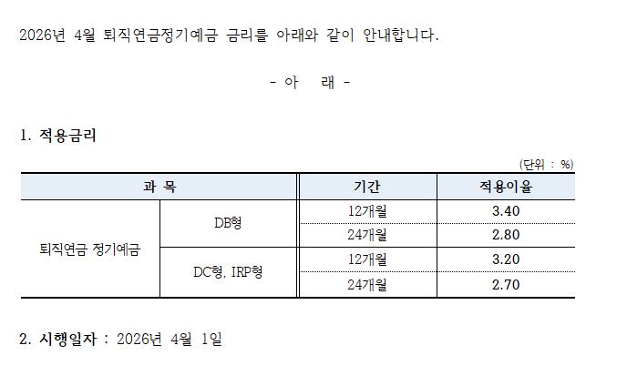 변경된 금리를 설명한 표 이미지로 자세한 내용은 첨부파일을 확인해주세요